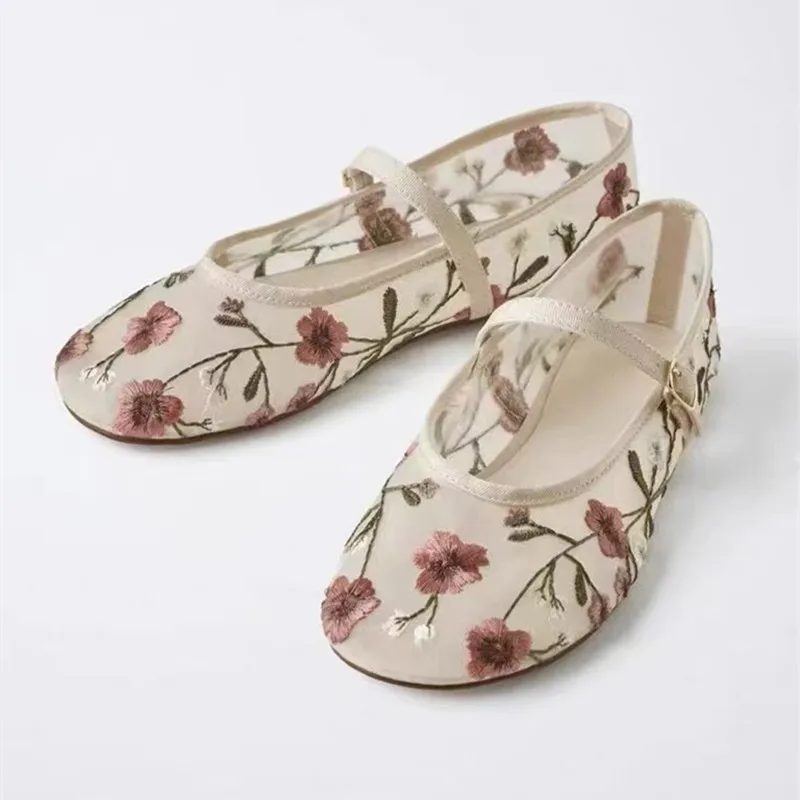 Women'S Ethnic Fashion Brands - Mesh Geborduurde Vrije Tijd Ballet Flats