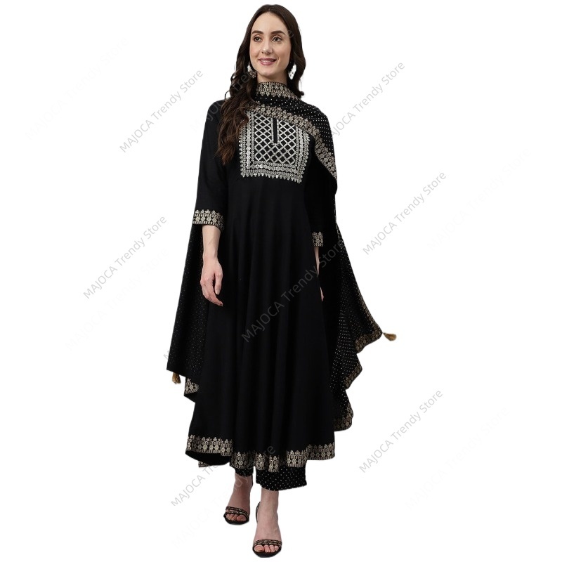 Salwar Kameez Set - Indiaas-Pakistaanse damespak van zwart rayon met