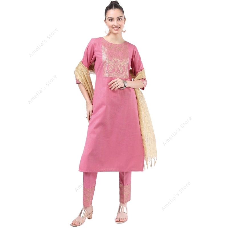 Salwar Kameez Set - Indian/Pakistaanse dames roze Kurta 3-delige set