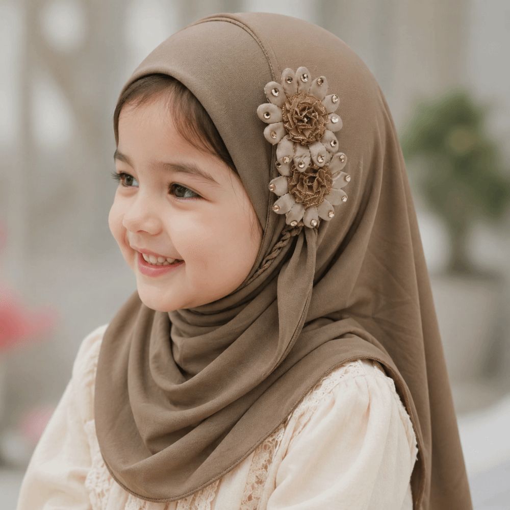 Ethnic Fashion Girls - Modevolle effen bloemen kinder hijab etnische