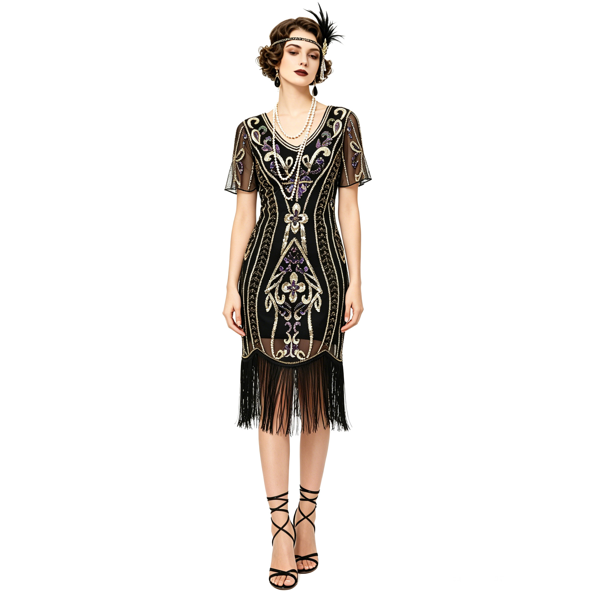 New Ethnic Fashion - Nieuwe vintage paillettenjurk met kwastjes, feestjurk,
