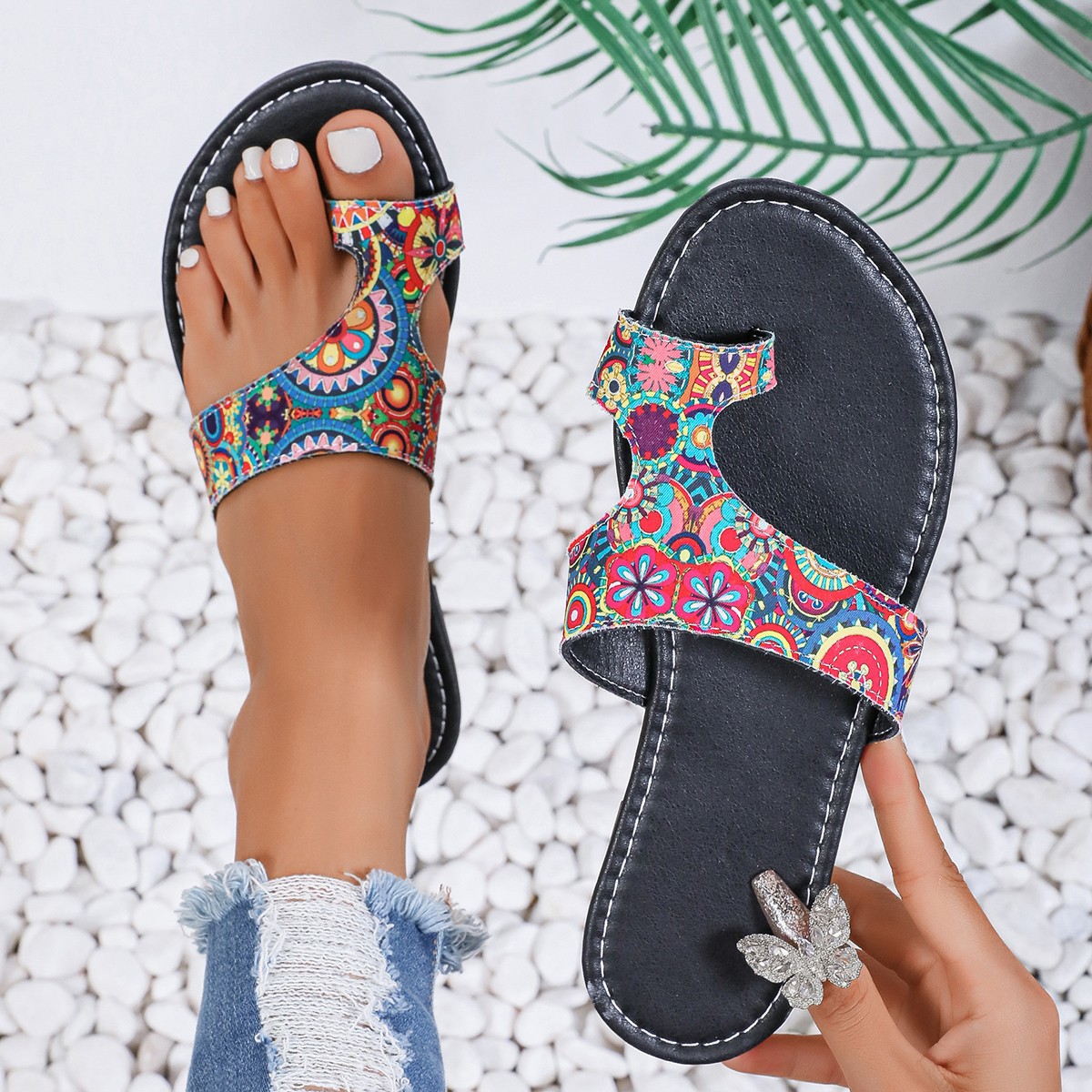 Women'S Ethnic Fashion Brands - Brede etnische platte sandalen voor dames,
